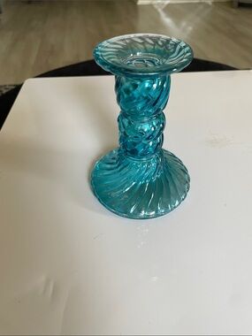 Vintage Hollow Blue Glass Twisted Stem Candle Holder